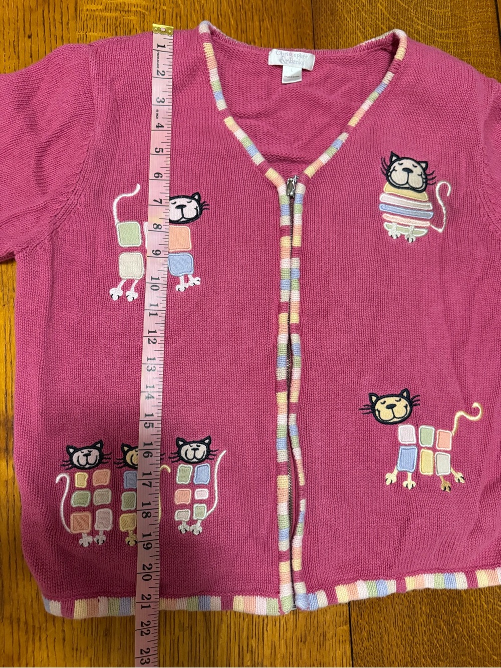 Vintage Cat Embroidered Full Zip Cardigan Pink Sweater - Picture 9 of 9